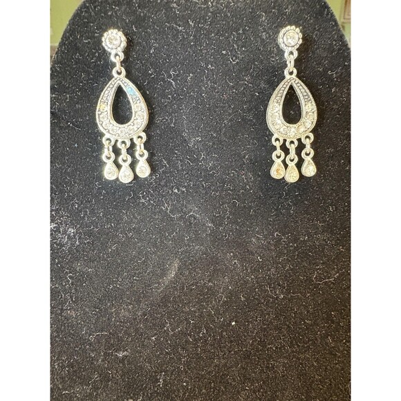 Silver Tone Crystal Chandelier Dangle Earrings Pierced Teardrop Vintage Style - Picture 1 of 6
